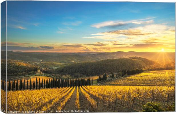 Chianti vineyards at sunset. Tuscany Canvas Print by Stefano Orazzini