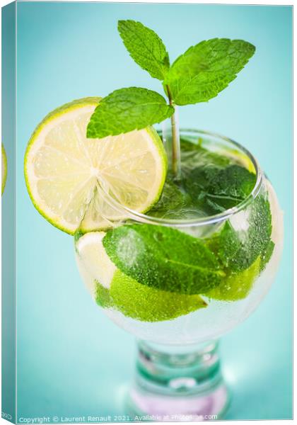 Glass of fresh mojito cocktail  Canvas Print by Laurent Renault