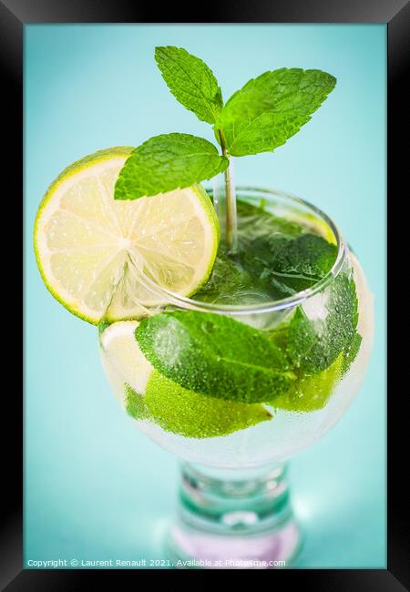 Glass of fresh mojito cocktail  Framed Print by Laurent Renault