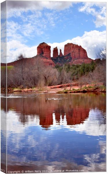 Cathedral Rock Canyon Oak Creek Reflection Sedona Arizona Canvas Print by William Perry