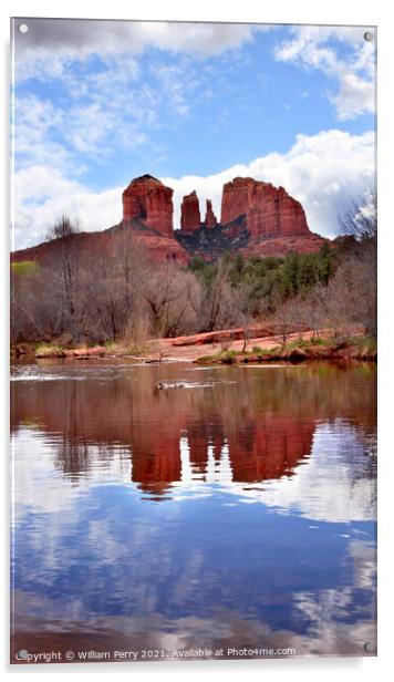 Cathedral Rock Canyon Oak Creek Reflection Sedona Arizona Acrylic by William Perry