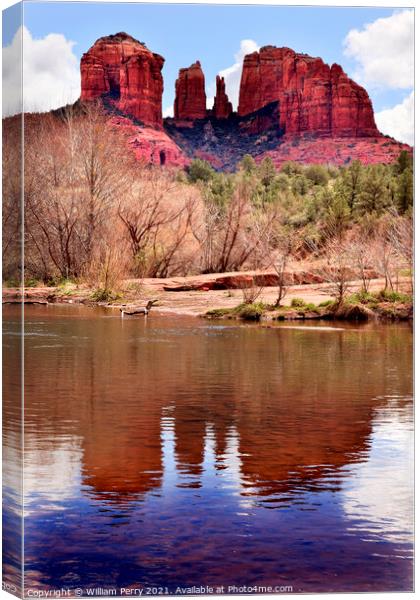 Cathedral Rock Canyon Oak Creek Reflection Sedona Arizona Canvas Print by William Perry