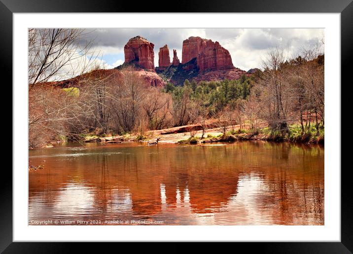 Cathedral Rock Canyon Oak Creek Reflection Sedona Arizona Framed Mounted Print by William Perry