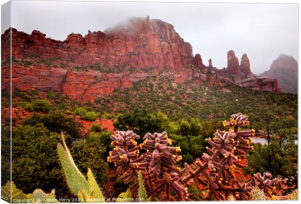 Madonna and Nuns Red Rock Canyon Rain Clouds Sedona Arizona Canvas Print by William Perry