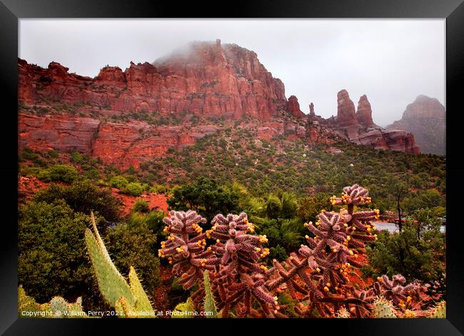 Madonna and Nuns Red Rock Canyon Rain Clouds Sedona Arizona Framed Print by William Perry