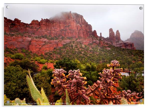 Madonna and Nuns Red Rock Canyon Rain Clouds Sedona Arizona Acrylic by William Perry