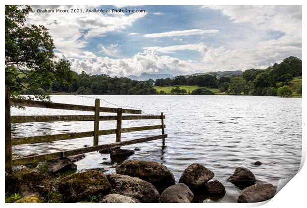 Old fence at Loughrigg Tarn Print by Graham Moore
