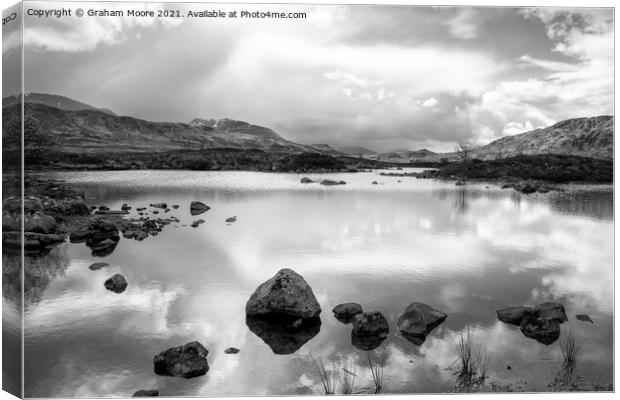 Lochan na h Achlaise monochrome Canvas Print by Graham Moore