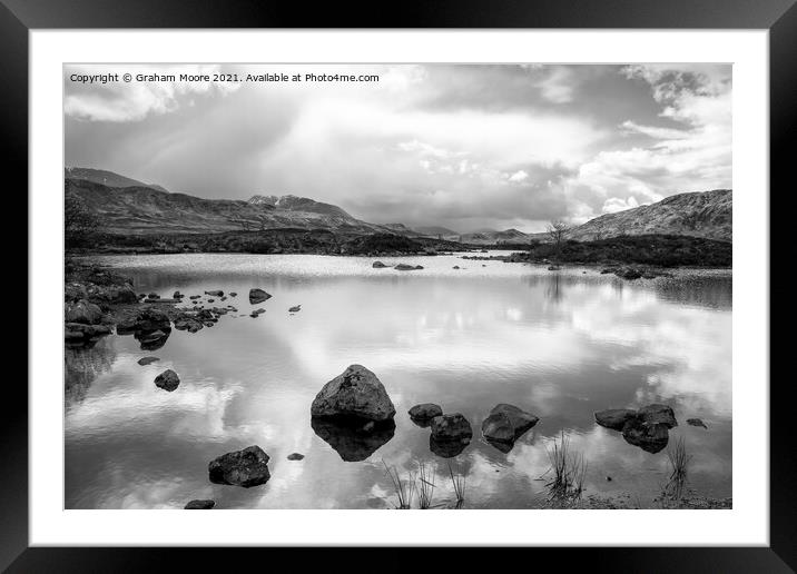 Lochan na h Achlaise monochrome Framed Mounted Print by Graham Moore