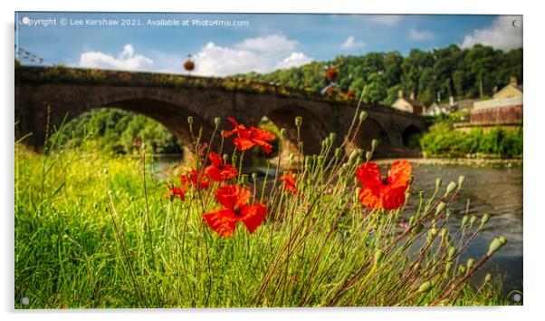 Usk Bridge (northside) and Poppies Acrylic by Lee Kershaw