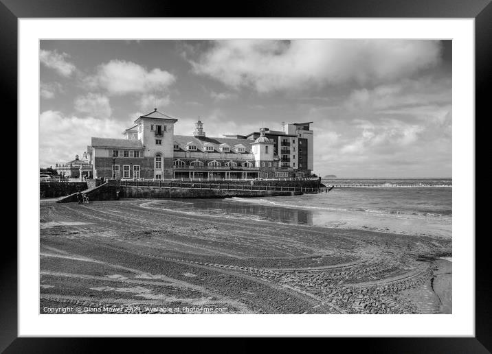 Weston Super Mare Black and white  Framed Mounted Print by Diana Mower
