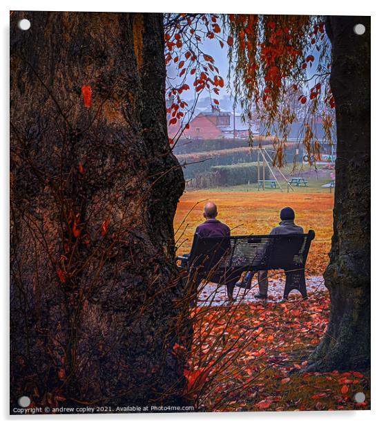 Morning chat in the park Acrylic by andrew copley