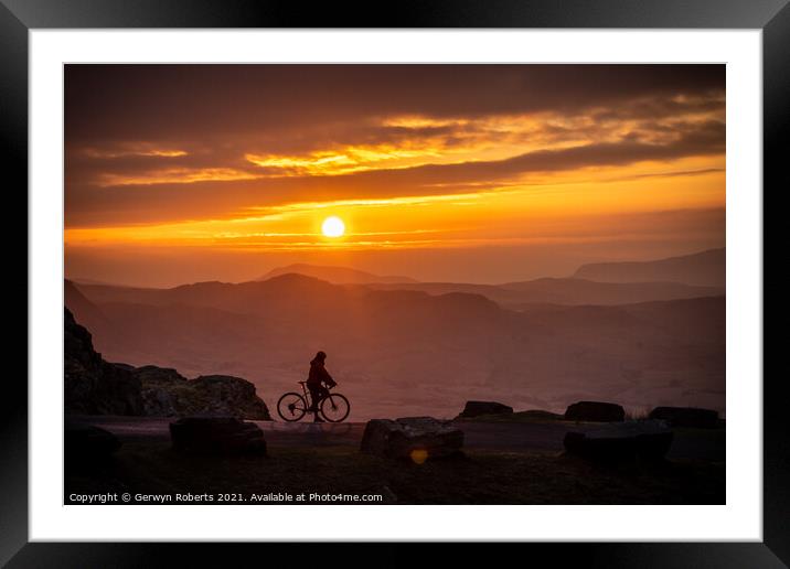Cyclist's silhouette durning Sunrise Framed Mounted Print by Gerwyn Roberts