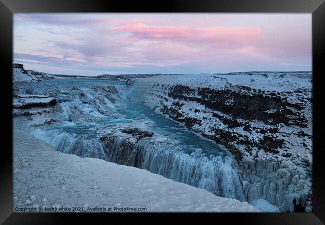 Gullfoss Goðafos, waterfall Iceland Framed Print by kathy white
