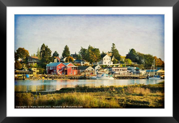La Conner Waterfront Framed Mounted Print by Maria Janicki