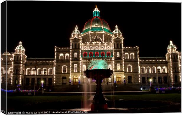 Parliament Buildings in Victoria, BC at Night Canvas Print by Maria Janicki