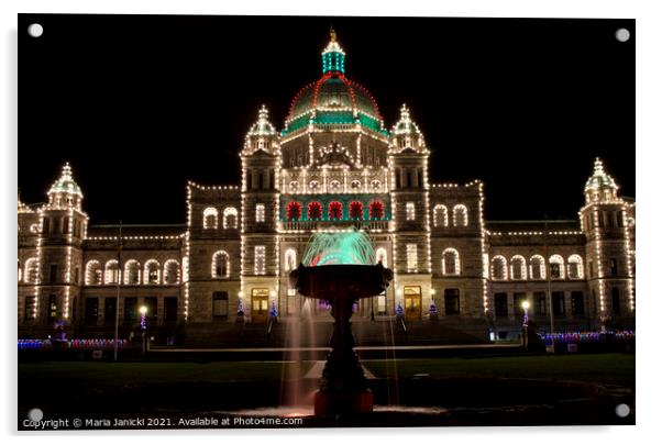 Parliament Buildings in Victoria, BC at Night Acrylic by Maria Janicki