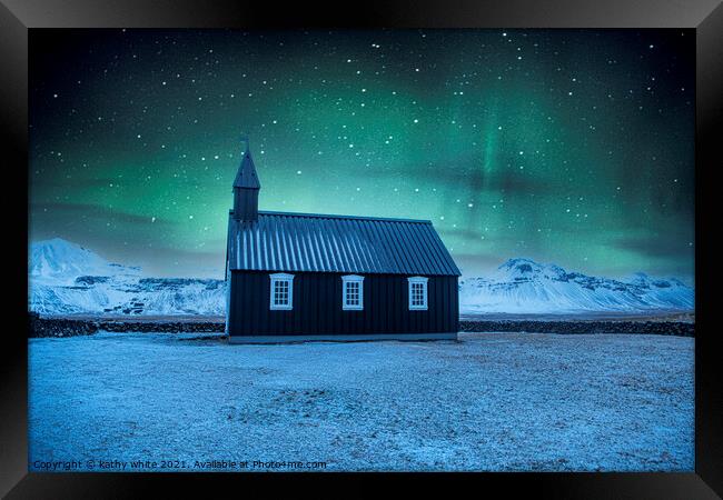 ,Black church Iceland,the Búðakirkja. . Framed Print by kathy white