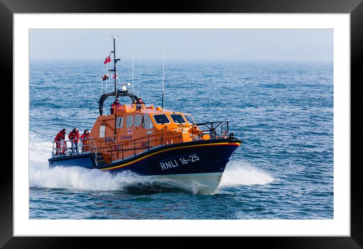Moelfre RNLI Lifeboat at Sea off Anglesey Framed Mounted Print by Pearl Bucknall