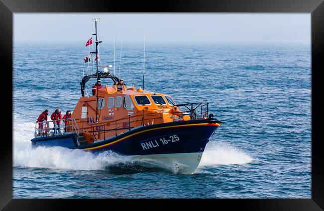 Moelfre RNLI Lifeboat at Sea off Anglesey Framed Print by Pearl Bucknall