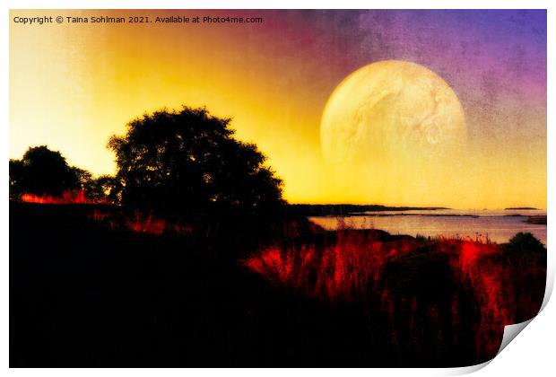 Fantasy Landscape with Planet Digital Art Print by Taina Sohlman
