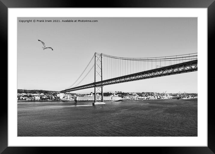 QE2 passing beneath the April 25th Bridge on River Framed Mounted Print by Frank Irwin