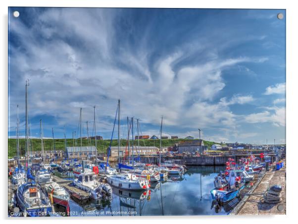 Whitehills Village Fishing Boat Harbour And Marina High Summer Sky Acrylic by OBT imaging