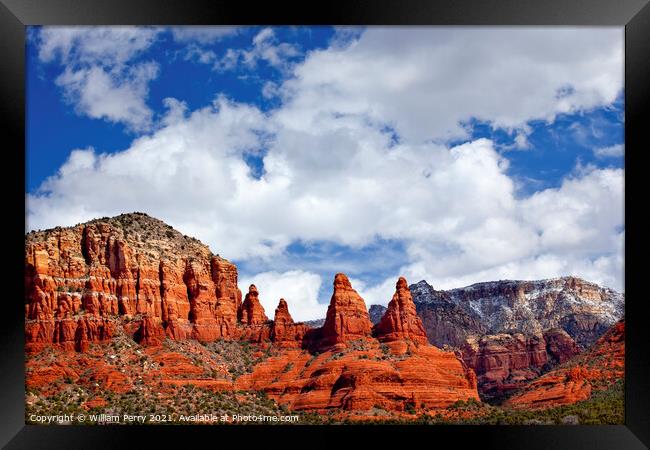 Madonna Nuns Orange Red Rock Canyon Big Blue Cloudy Sky Sedona A Framed Print by William Perry