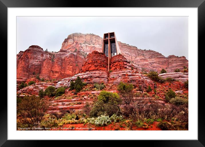 Chapel of Holy Cross Red Rock Canyon Rain Clouds Sedona Arizona Framed Mounted Print by William Perry