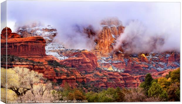 Clouds Over Sedona Boynton Red Rock Canyon Snow Arizona Canvas Print by William Perry