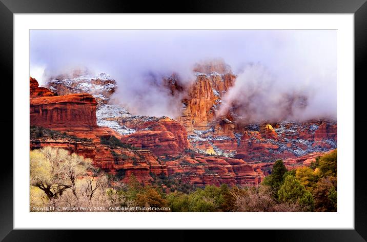Clouds Over Sedona Boynton Red Rock Canyon Snow Arizona Framed Mounted Print by William Perry