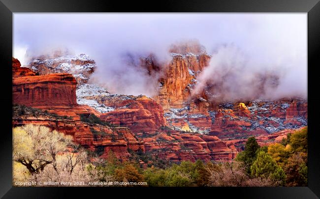 Clouds Over Sedona Boynton Red Rock Canyon Snow Arizona Framed Print by William Perry