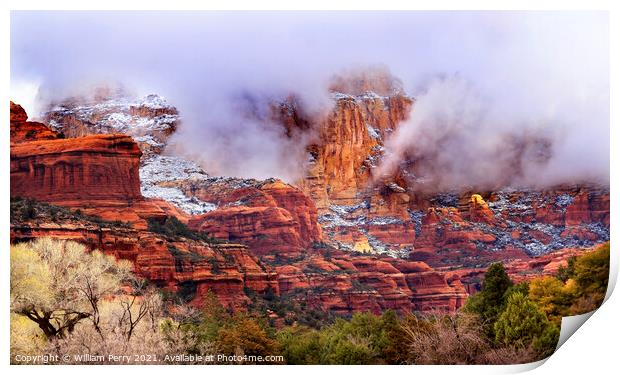 Clouds Over Sedona Boynton Red Rock Canyon Snow Arizona Print by William Perry