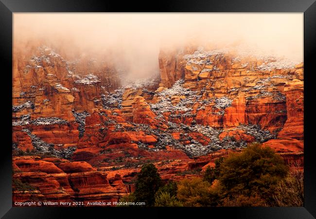 Boynton Red Rock Canyon Snow Clouds Sedona Arizona Framed Print by William Perry