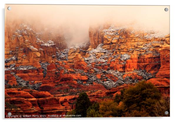Boynton Red Rock Canyon Snow Clouds Sedona Arizona Acrylic by William Perry