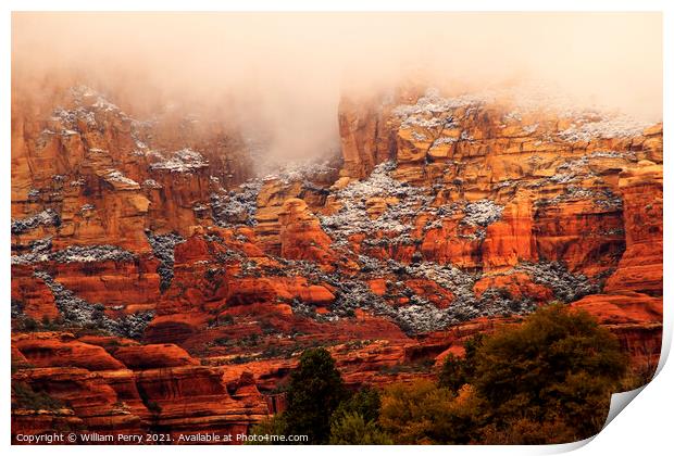 Boynton Red Rock Canyon Snow Clouds Sedona Arizona Print by William Perry
