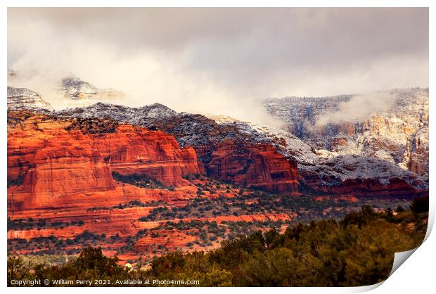 Boynton Red White Rock Canyon Snow Clouds Sedona Arizona Print by William Perry