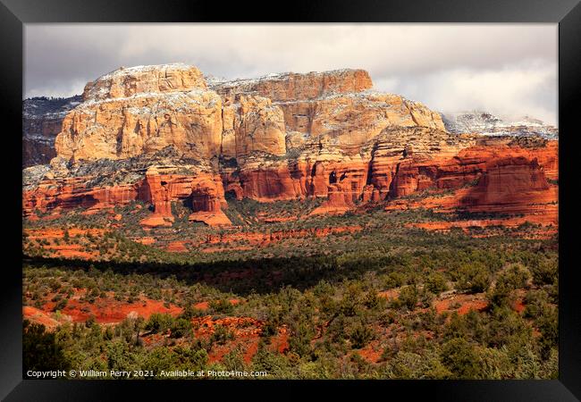 Boynton Red White Rock Canyon Snow Clouds Sedona Arizona Framed Print by William Perry