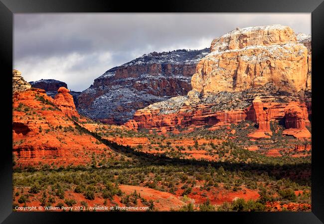 Boynton Red White Rock Canyon Snow Clouds Sedona Arizona Framed Print by William Perry