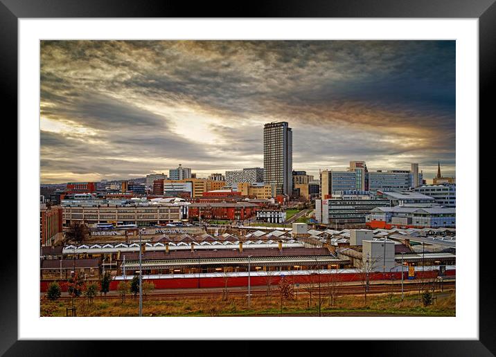 Sunset over Sheffield Skyline Framed Mounted Print by Darren Galpin