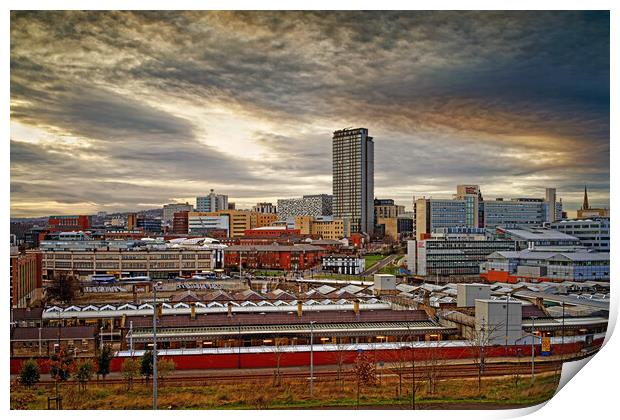 Sunset over Sheffield Skyline Print by Darren Galpin