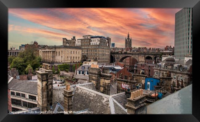 Newcastle city roof tops at sunsetting  Framed Print by Holly Burgess