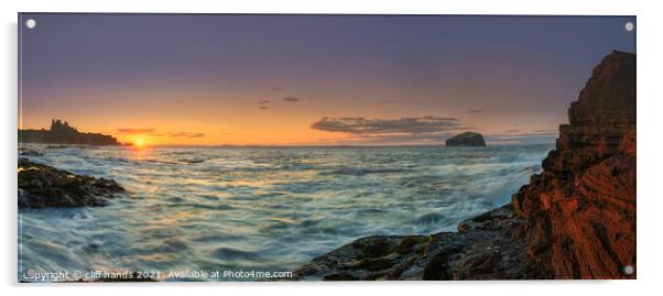 sunset view of Tantallon castle. Acrylic by Scotland's Scenery