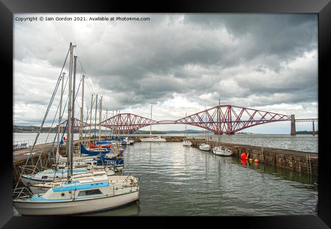 South Queensferry Harbour and Forth Rail Bridge View - Scotland Framed Print by Iain Gordon