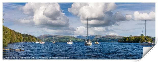 Yachts on Lake Windermere Print by Cliff Kinch