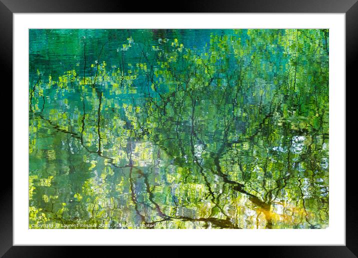 Reflection of tree branches in water Framed Mounted Print by Laurent Renault