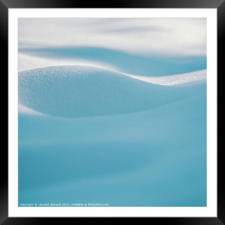 Snow curves in blue background Framed Mounted Print by Laurent Renault