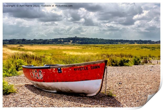 Boat at Cley next to the sea  Print by Avril Harris
