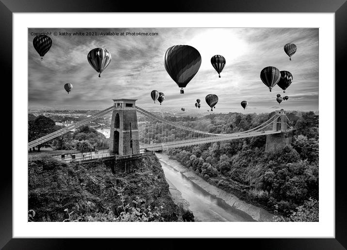 Bristol Balloon fiesta black and white Framed Mounted Print by kathy white