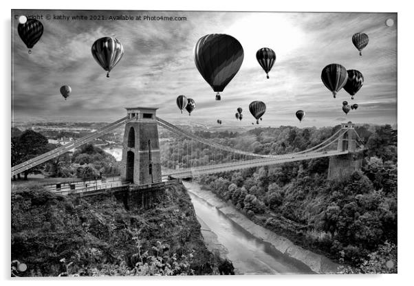 Bristol Balloon fiesta black and white Acrylic by kathy white